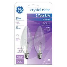 GE Lighting 25W Crystal Clear Multi Use Blunt Tip Chandelier Light Bulb, 2 count-043168749787-LR-226003-1-LR eShop