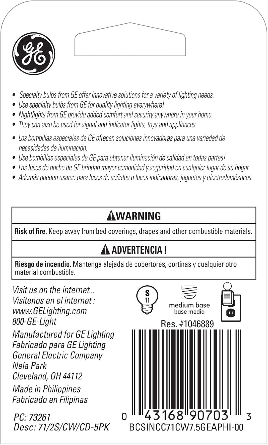 GE Lighting 7.5-Watts Incandescent Plug-In Night Light Bulbs, Medium Base - Soft White-043168907033-LR-147253-3-LR eShop