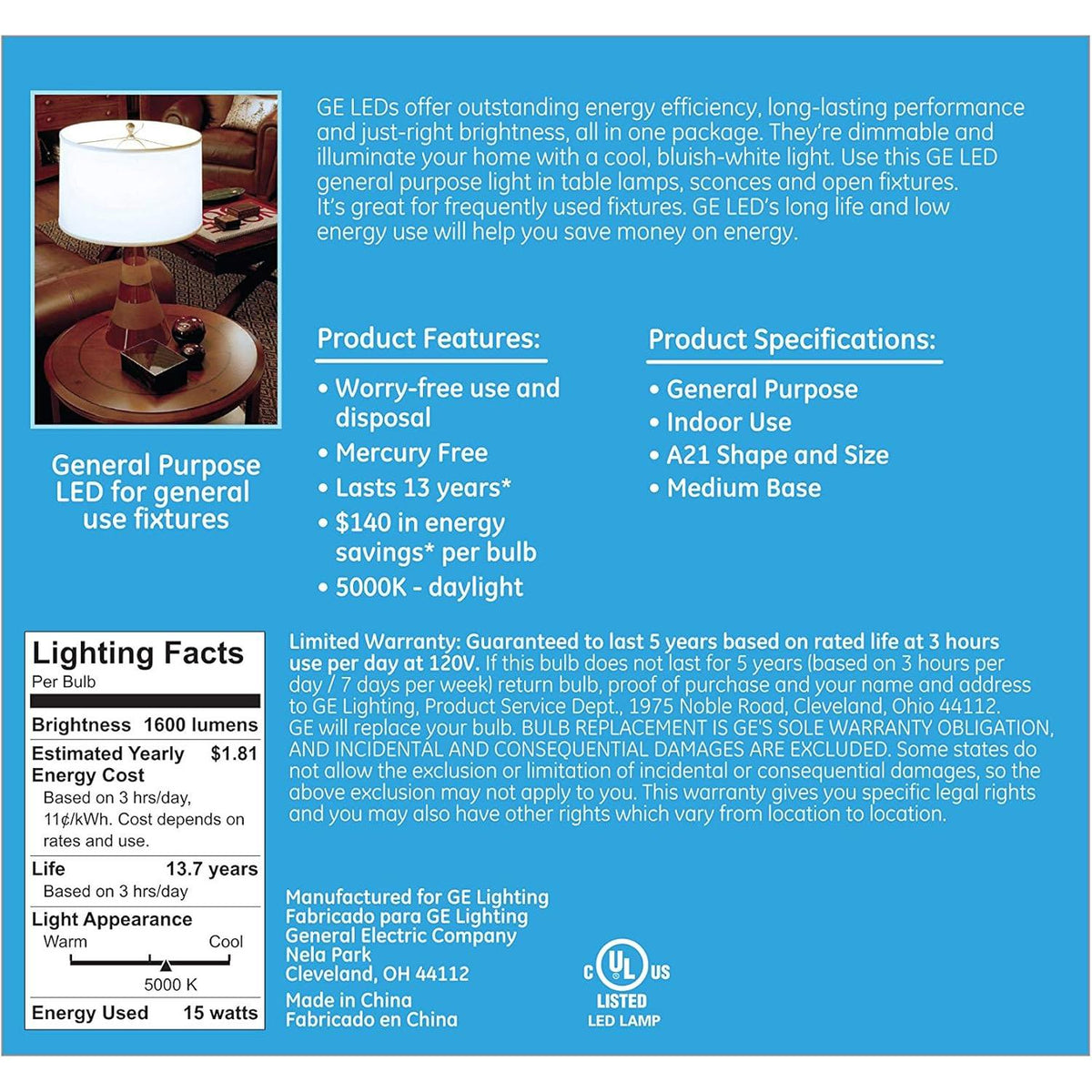 GE Lighting LED A19 Light Bulb with Medium Base, 17-Watt, Daylight, 2-Pack, 2 Count-043168661331-LR-348648-3-LR eShop
