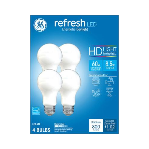 GE Lighting LED Refresh HD Light Bulb, Daylight, A19 Medium Base, 8.5 Watt, 4 pack-043168533782-LR-348640-1-LR eShop