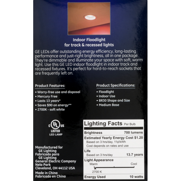 GE Lighting LED Soft White Dimmable BR30 Indoor Floodlight, 10 Watts-0043168408936-LR-352508-3-LR eShop