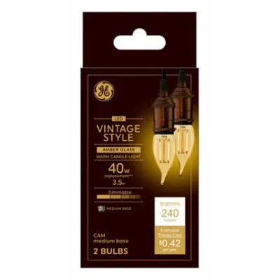 GE Lighting LED Vintage Candle Shaped Light Bulb, Amber Warm White, Medium Base, 4 Watt, 240 Lumens, 2 pack-043168542302-LR-348619-1-LR eShop