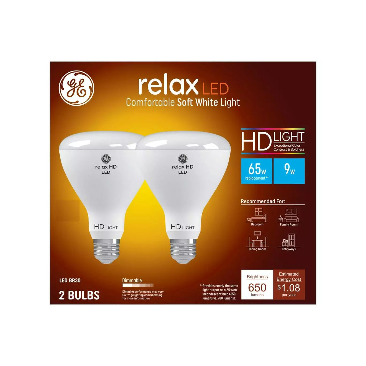 GE Lighting Relax HD BR30 LED Light Bulbs, Indoor Floodlight Bulbs, 65 Watt Replacement, Soft White, 2 Pack-043168543385-LR-348639-1-LR eShop