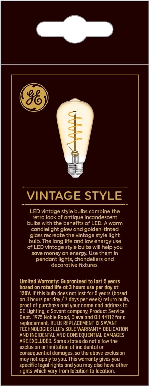 GE Lighting Vintage Style ST19 LED Light Bulb, Edison Style Bulb, Amber Glass, 60 Watt Replacement-043168365079-LR-337039-3-LR eShop