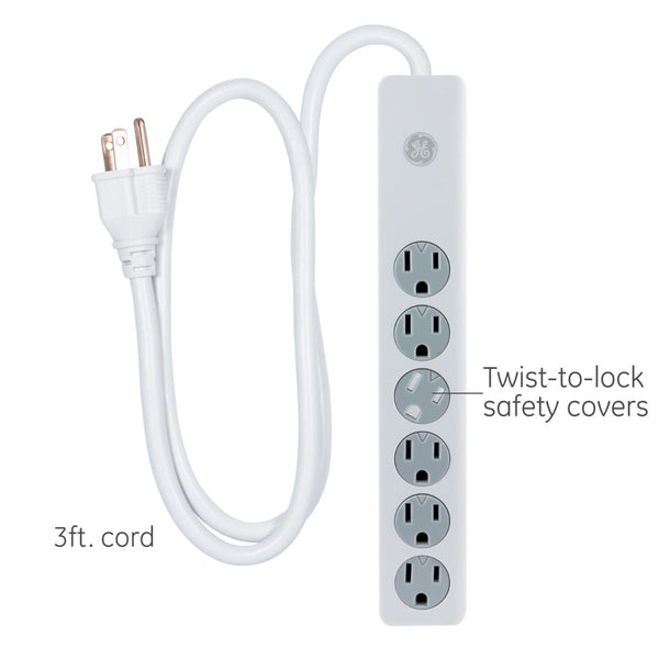 GE Surge Protector with Twist-to-Close Safety Covers - White, 3 feet-043180140890-LR-317045-2-LR eShop
