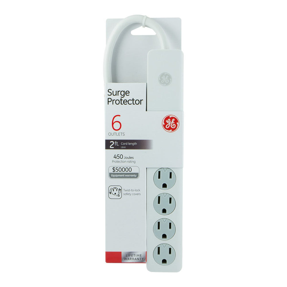 GE Surge Protector with Twist-to-Close Safety Outlets - White, 2 feet-030878336567-LR-316067-4-LR eShop