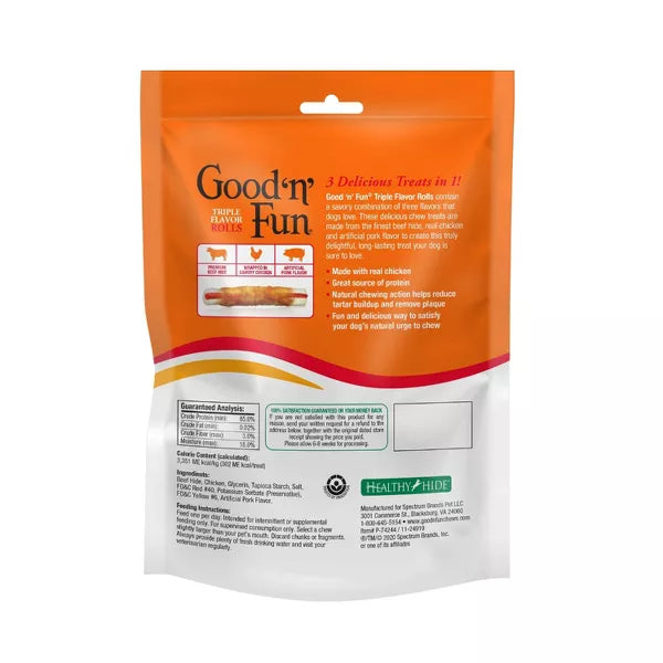 Good 'n' Fun Triple Flavor Rolls Rawhide with Pork, Beef and Chicken Flavor Dog Treats, 6 count-091093942445-LR-348540-2-LR eShop