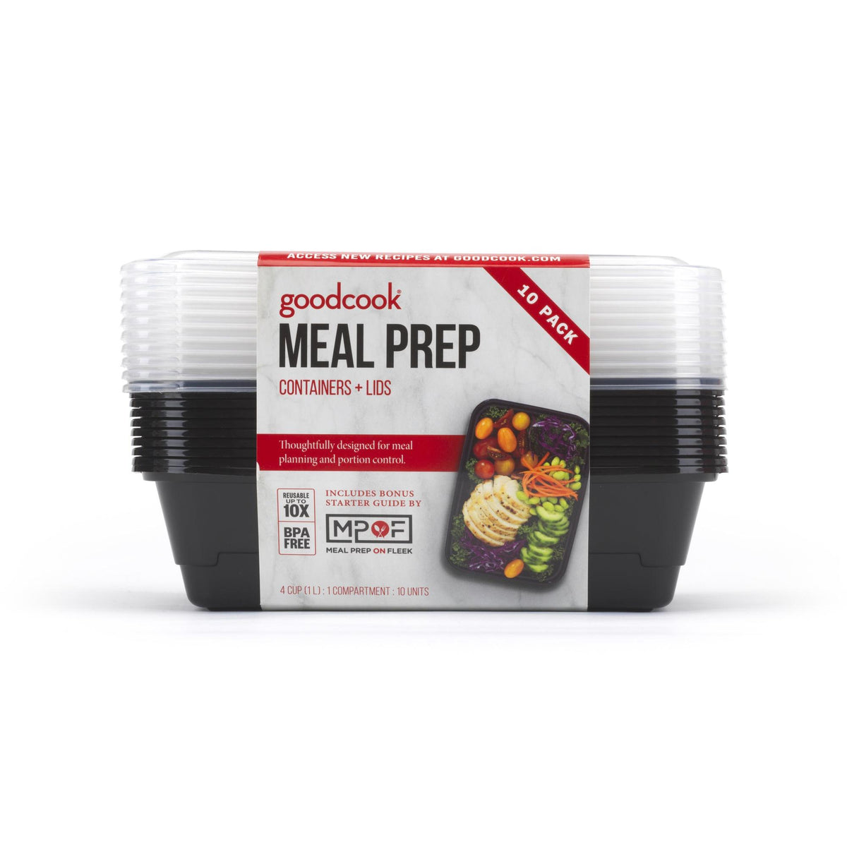 GoodCook Meal Prep 1 Compartment Rectangle Black Containers + Lids - 10 count-076753107839-LR-334570-1-LR eShop