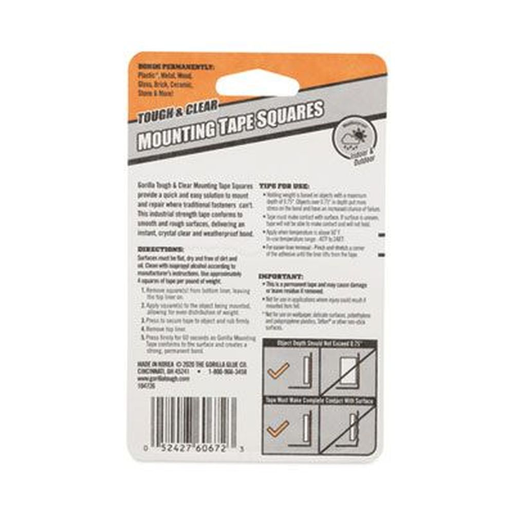 Gorilla Glue Tough & Clear Mounting Tape Squares, 24 pack-052427606723-LR-348292-4-LR eShop