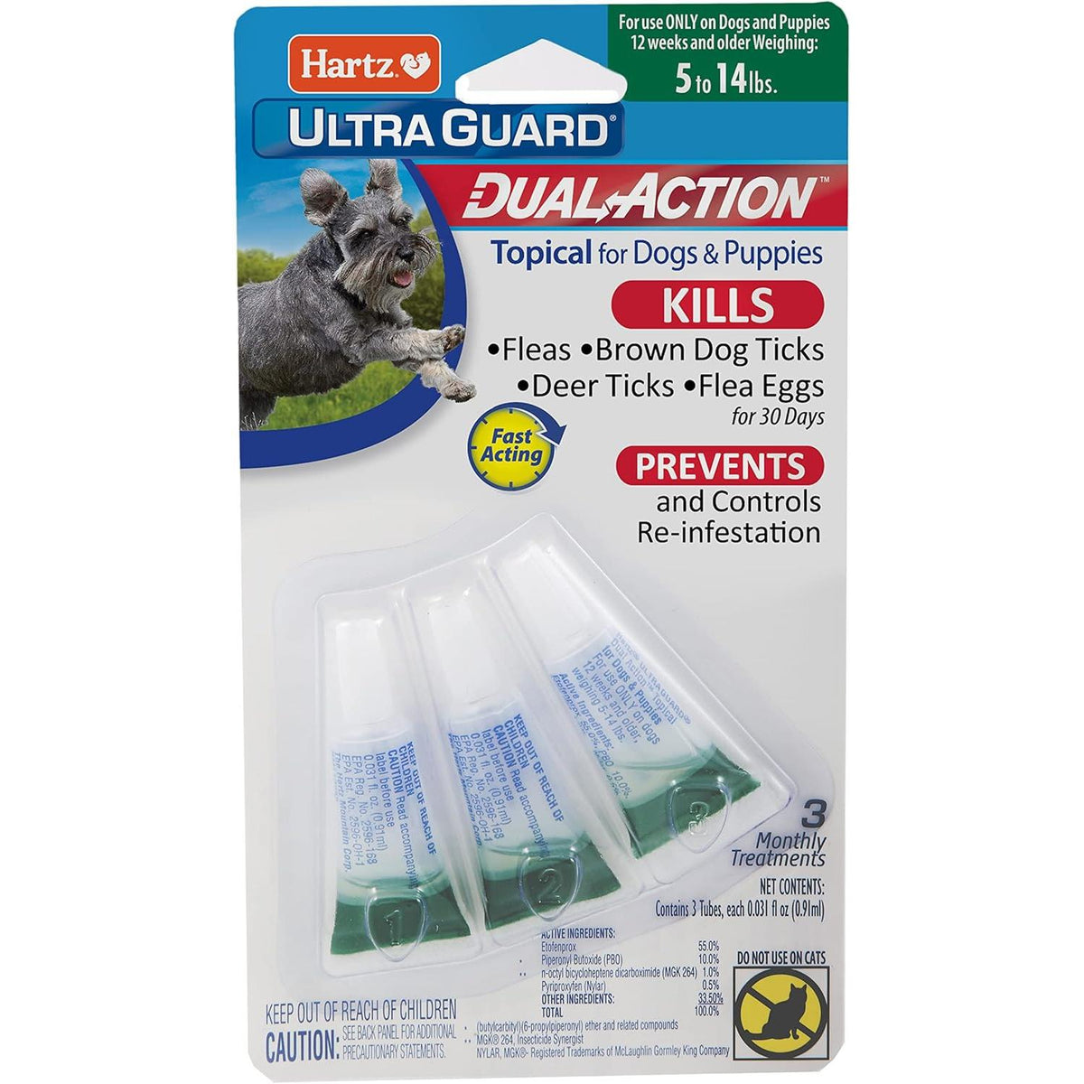 Hartz UltraGuard Dual Action Topical Flea & Tick Treatment for Dogs and Puppies - 0-14 lbs, 3 Monthly Treatments-032700156480-LR-316676-1-LR eShop