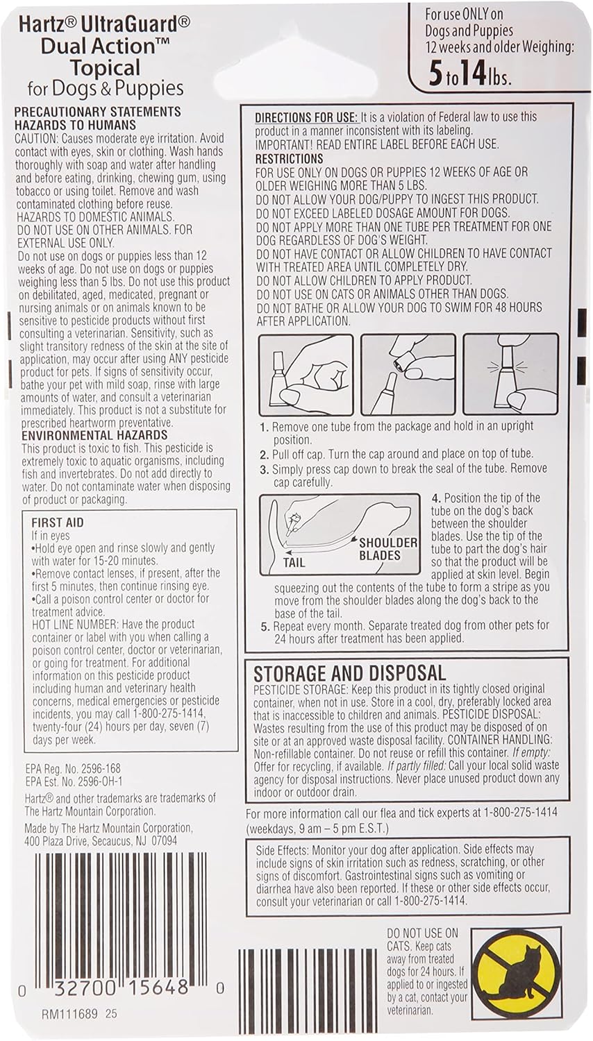 Hartz UltraGuard Dual Action Topical Flea & Tick Treatment for Dogs and Puppies - 0-14 lbs, 3 Monthly Treatments-032700156480-LR-316676-2-LR eShop