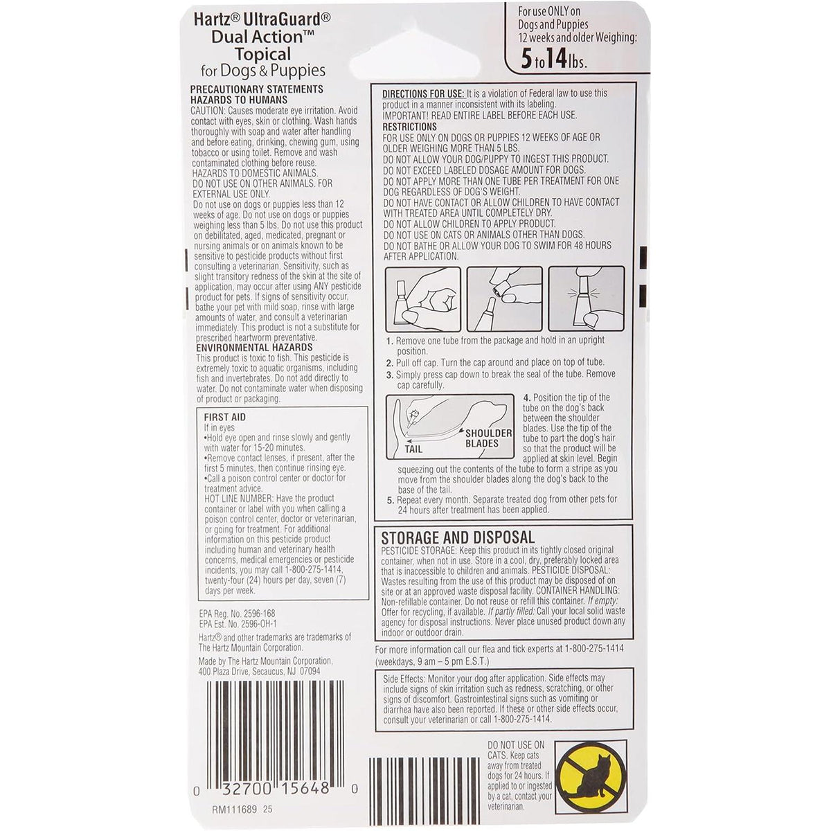 Hartz UltraGuard Dual Action Topical Flea & Tick Treatment for Dogs and Puppies - 0-14 lbs, 3 Monthly Treatments-032700156480-LR-316676-2-LR eShop
