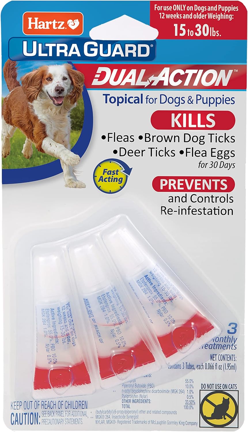 Hartz UltraGuard Dual Action Topical Flea & Tick Treatment for Dogs and Puppies - 15-30 lbs, 3 Monthly Treatments-032700156497-LR-316677-1-LR eShop