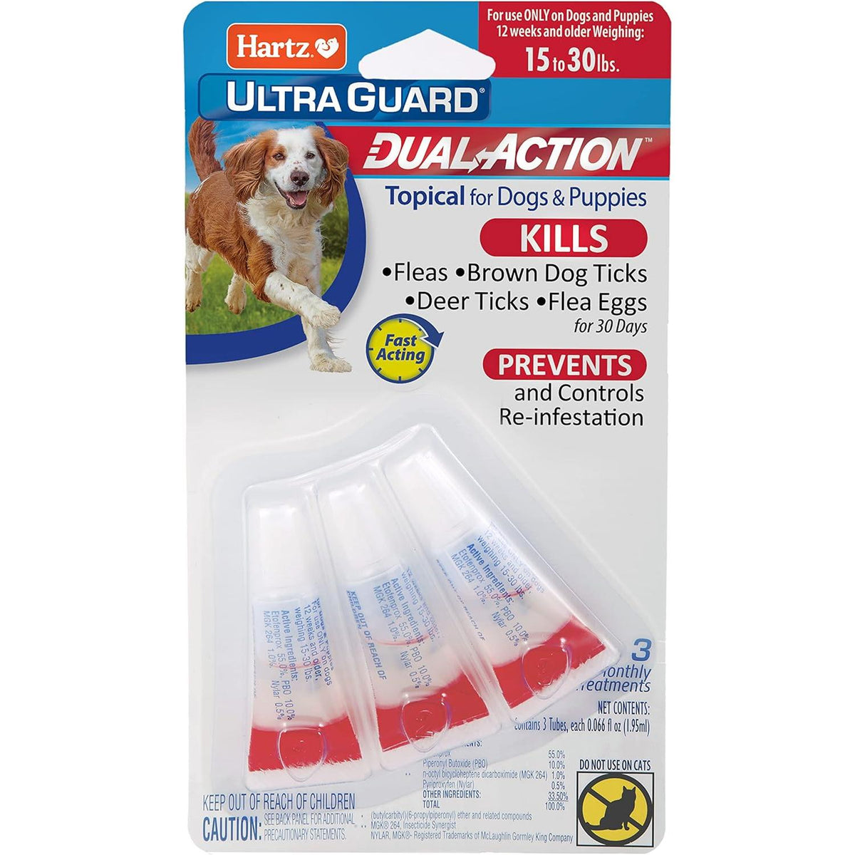 Hartz UltraGuard Dual Action Topical Flea & Tick Treatment for Dogs and Puppies - 15-30 lbs, 3 Monthly Treatments-032700156497-LR-316677-1-LR eShop