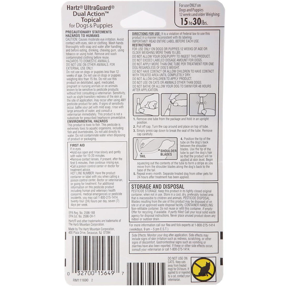 Hartz UltraGuard Dual Action Topical Flea & Tick Treatment for Dogs and Puppies - 15-30 lbs, 3 Monthly Treatments-032700156497-LR-316677-2-LR eShop