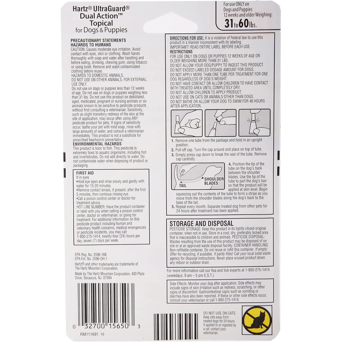 Hartz UltraGuard Dual Action Topical Flea & Tick Treatment for Dogs and Puppies - 31-60 lbs, 3 Monthly Treatments-032700156503-LR-316678-2-LR eShop