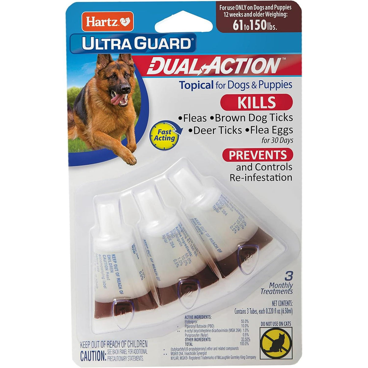 Hartz UltraGuard Dual Action Topical Flea & Tick Treatment for Dogs and Puppies - 61-150 lbs, 3 Monthly Treatments-032700156510-LR-316680-1-LR eShop