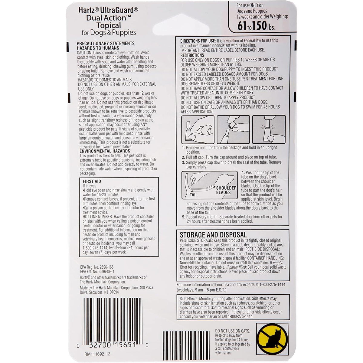 Hartz UltraGuard Dual Action Topical Flea & Tick Treatment for Dogs and Puppies - 61-150 lbs, 3 Monthly Treatments-032700156510-LR-316680-2-LR eShop