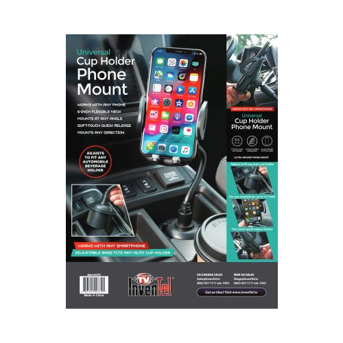 InvenTel Universal Cup Holder Phone Mount - Black-857401007721-LR-340937-10-LR eShop