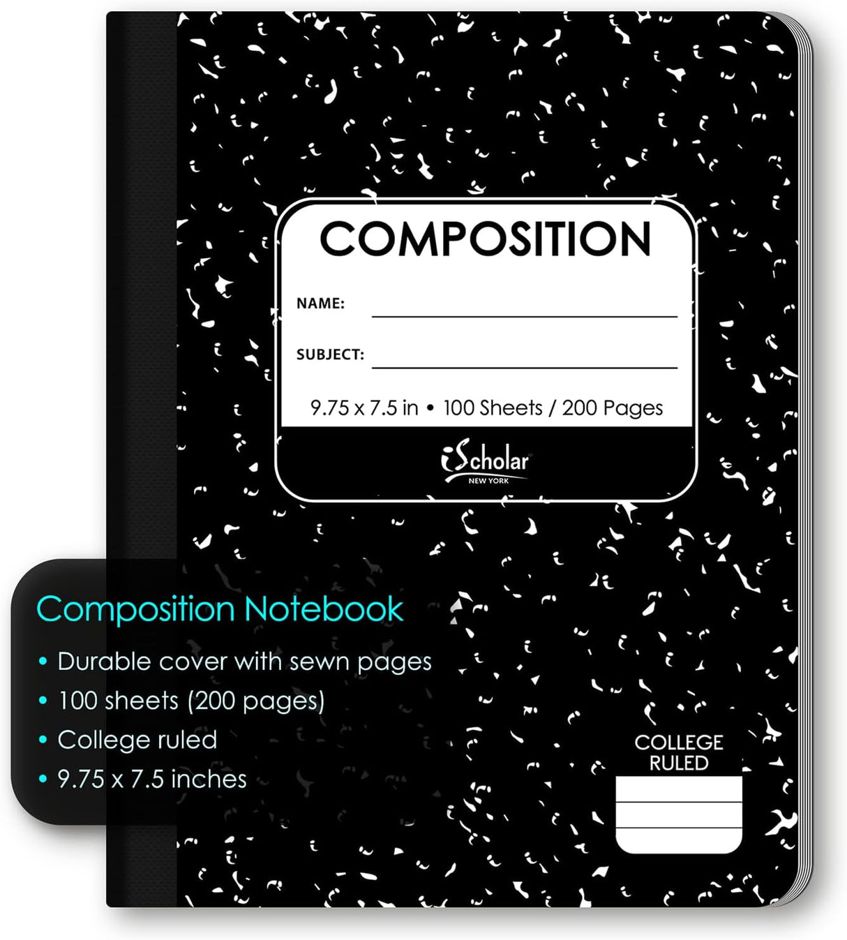iScholar Black and White Marble Composition Book - College Ruled, 100 Sheets-816124011095-LR-161106-3-LR eShop
