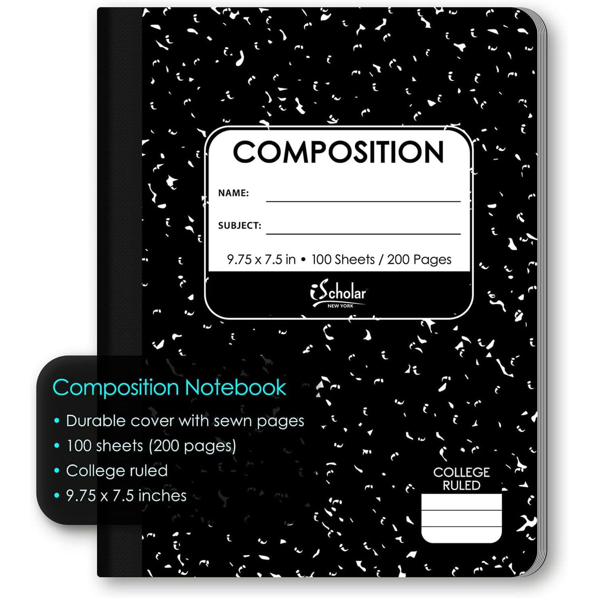 iScholar Black and White Marble Composition Book - College Ruled, 100 Sheets-816124011095-LR-161106-3-LR eShop