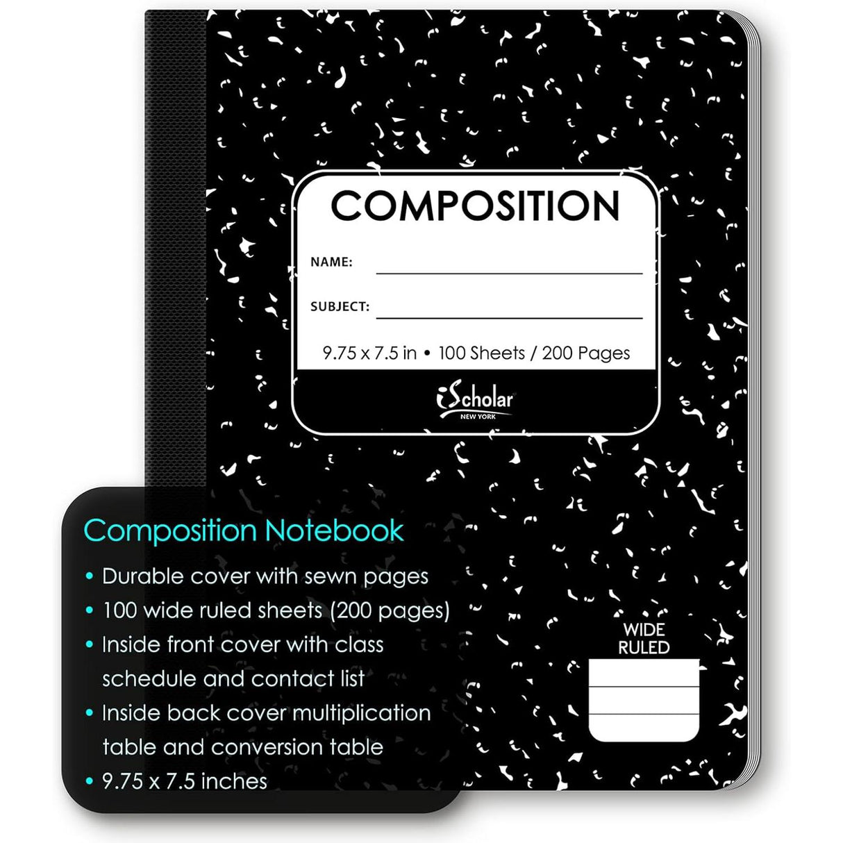 iScholar Black and White Marble Composition Book - Wide Ruled, 100 Sheets-816124011002-LR-115314-3-LR eShop
