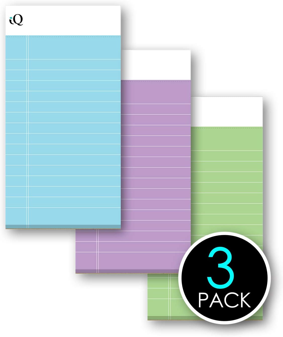 iScholar iQ Mini Legal Notepads, 3" x 5" - Assorted Pastel Colors, Pack of 3 Pads-816124014447-LR-354421-4-LR eShop