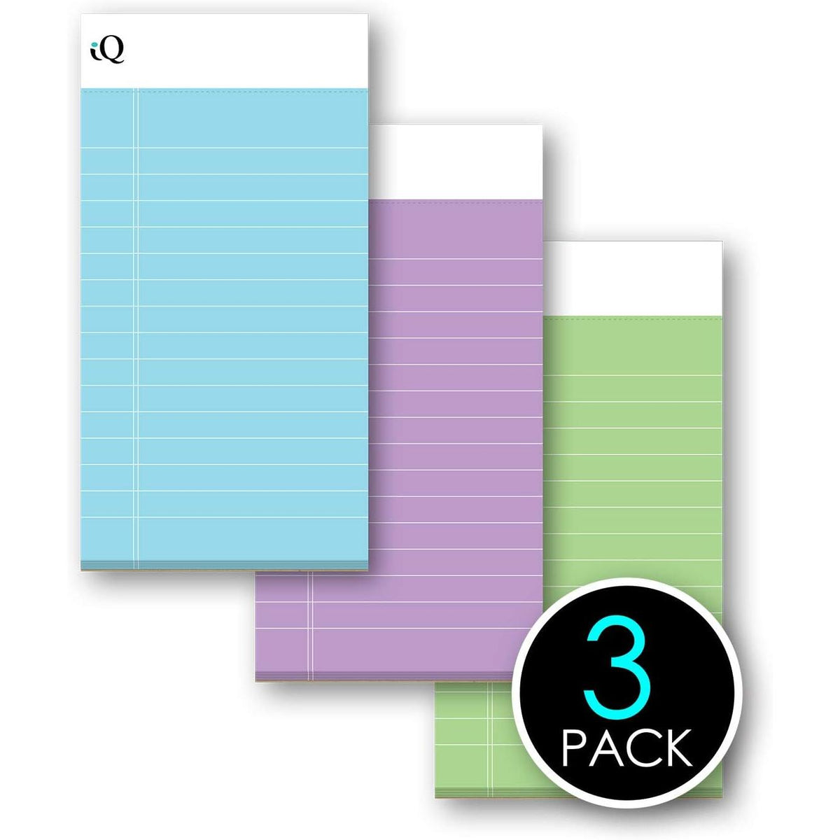 iScholar iQ Mini Legal Notepads, 3" x 5" - Assorted Pastel Colors, Pack of 3 Pads-816124014447-LR-354421-4-LR eShop