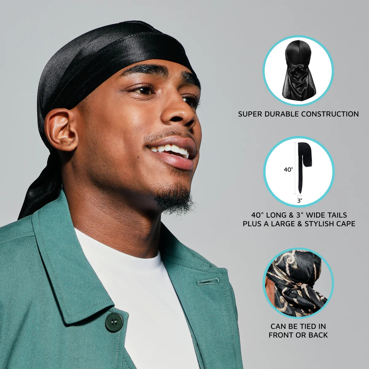 KISS Colors & Care Power Wave Silky Durag, One size - Black Satin-731509772135-LR-354815-3-LR eShop