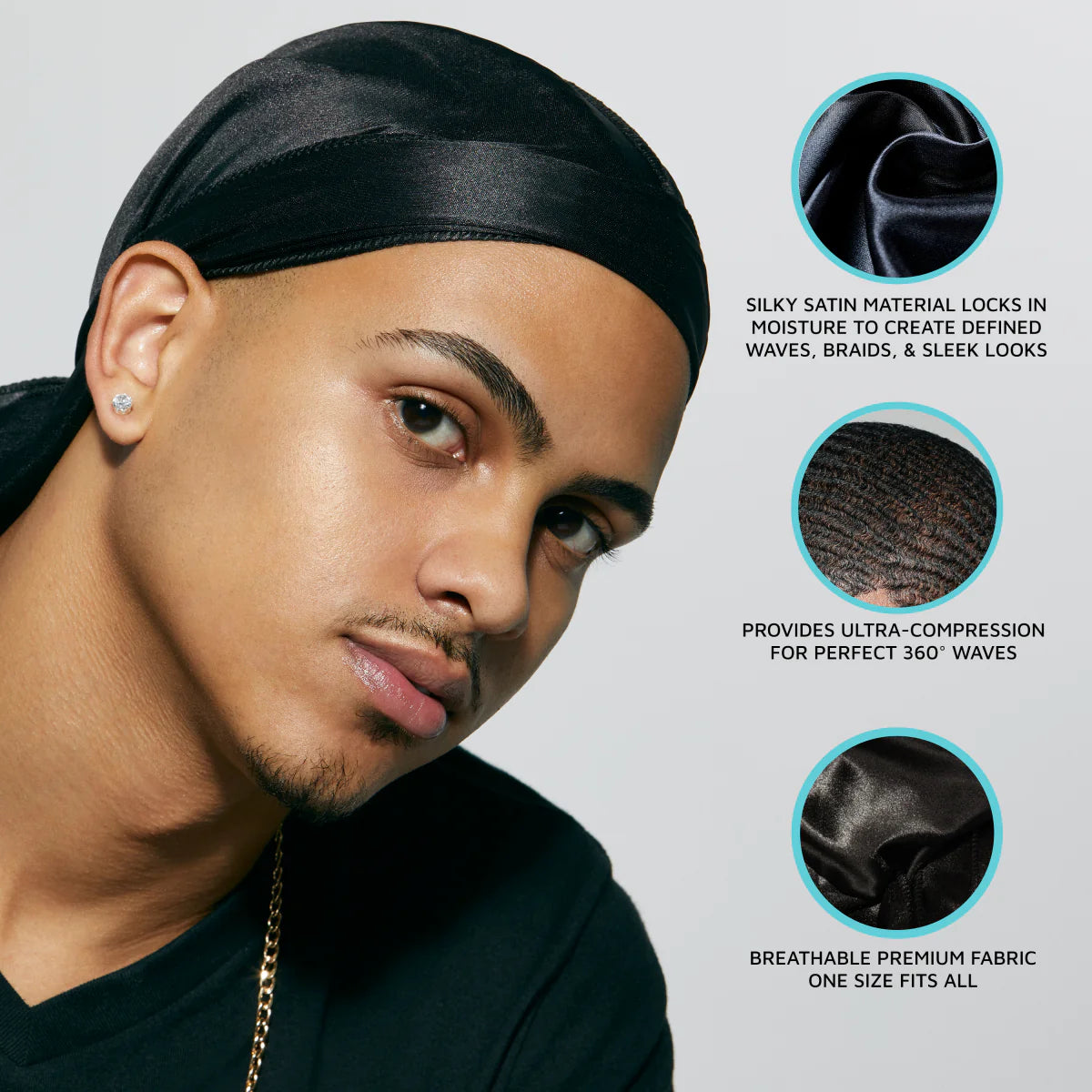 KISS Colors & Care Power Wave Silky Durag, One size - Black Satin-731509772135-LR-354815-4-LR eShop