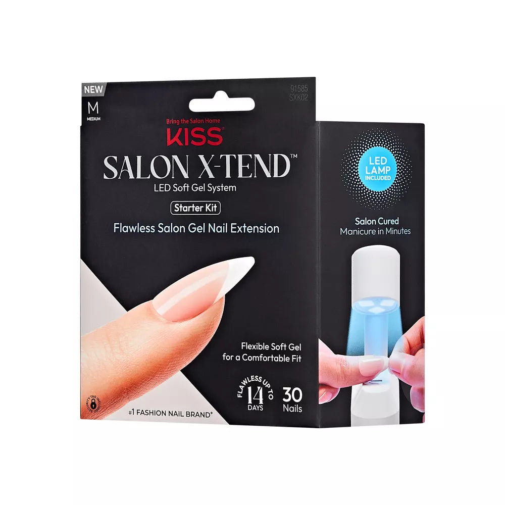 KISS Salon X-tend LED Soft Gel System Pure Fake Nails - Medium Oval French, 36 count-731509915853-LR-351985-10-LR eShop