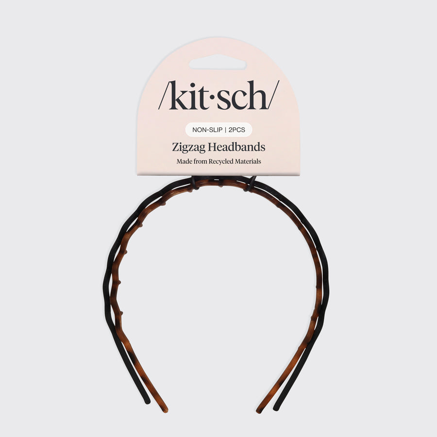 Kitsch Recycled Plastic Zigzag Headbands 2pc Set - Black & Tort-810112560145-LR-362127-1-LR eShop