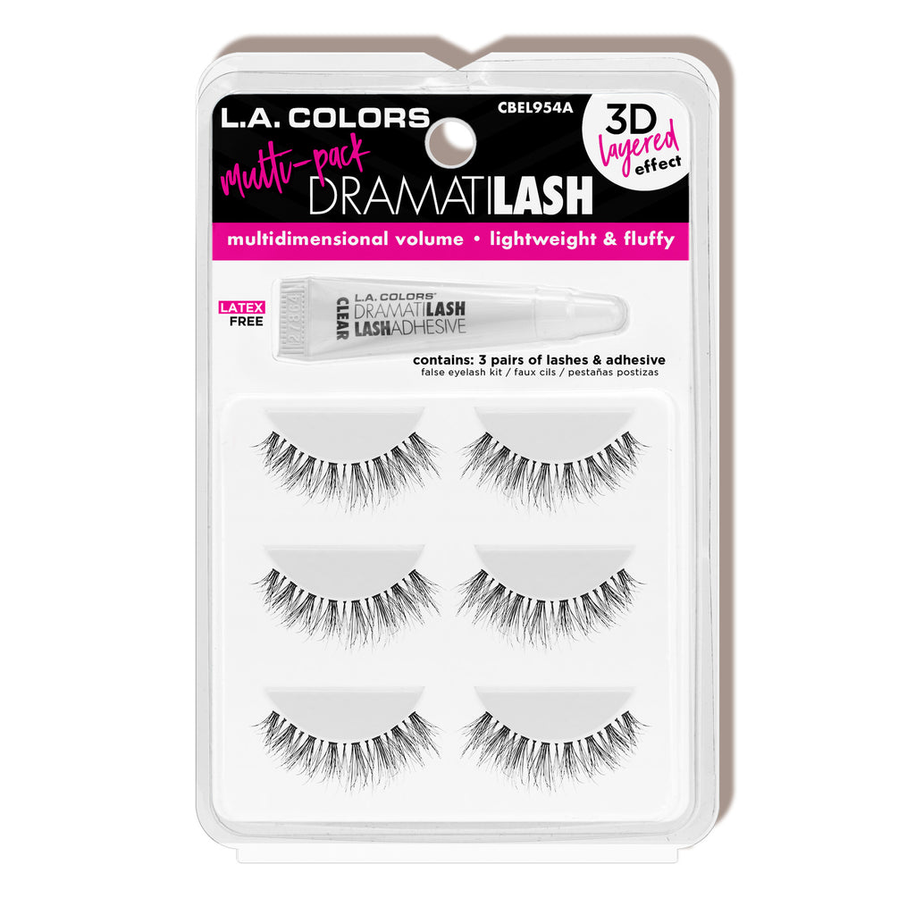 L.A. COLORS Dramatilash Multi Pack Eyelash Kit With Glue - CBEL954A, 3 pairs-081555739546-LR-336728-1-LR eShop