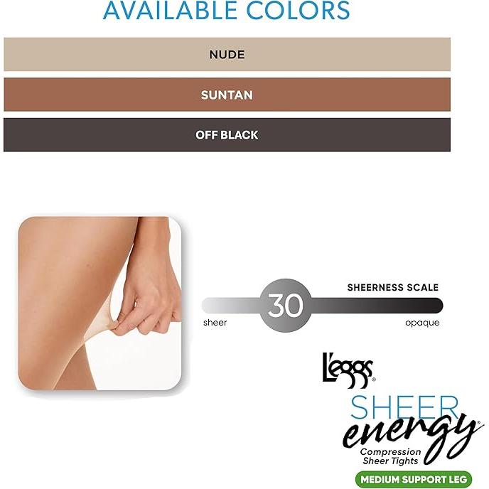 L'eggs Sheer Energy Medium Support Control Top Sheer Toe - Suntan, Size Q-074200652109-LR-115708-4-LR eShop