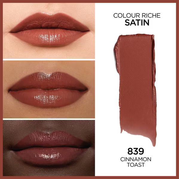 L'ORÉAL PARIS Colour Riche Original Satin Lipstick for Moisturized Lips, 839 Cinnamon Toast, 0.13 oz.-071249045657-LR-132640-2-LR eShop