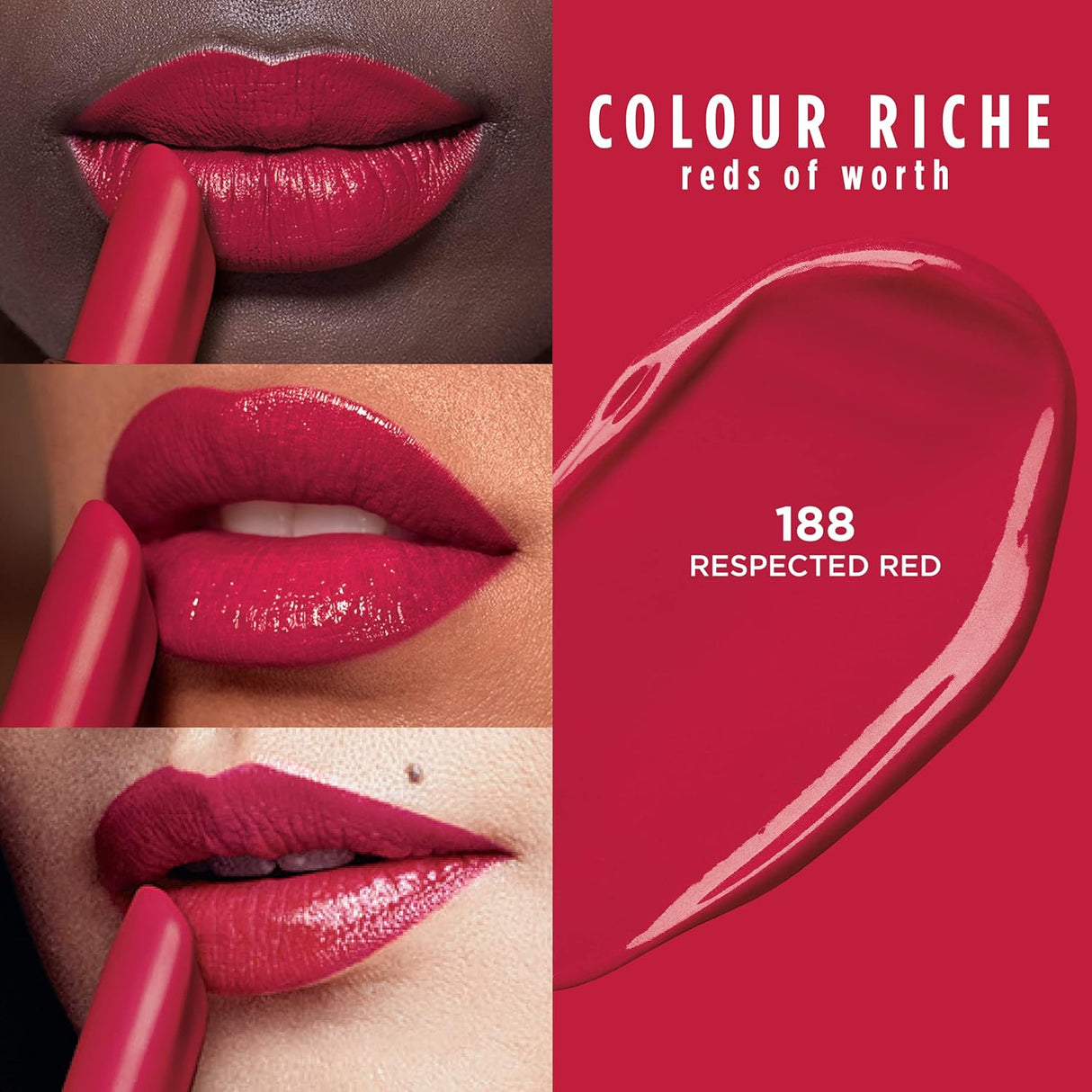 L'ORÉAL PARIS Colour Riche Reds of Worth Lipstick, Long Lasting Smudge Proof Lipstick, 188 Respected Red, 0.13 oz-071249648995-LR-344182-2-LR eShop