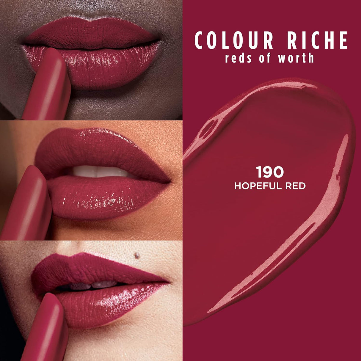 L'ORÉAL PARIS Colour Riche Reds of Worth Lipstick, Long Lasting Smudge Proof Lipstick, 190 Hopeful Red, 0.13 oz-071249649015-LR-344184-2-LR eShop