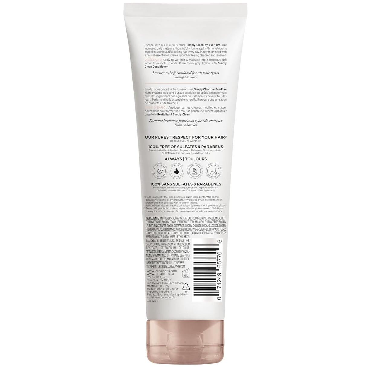 L'ORÉAL PARIS EverPure Sulfate Free Simply Clean Shampoo, 8.5 oz-071249657706-LR-361632-9-LR eShop