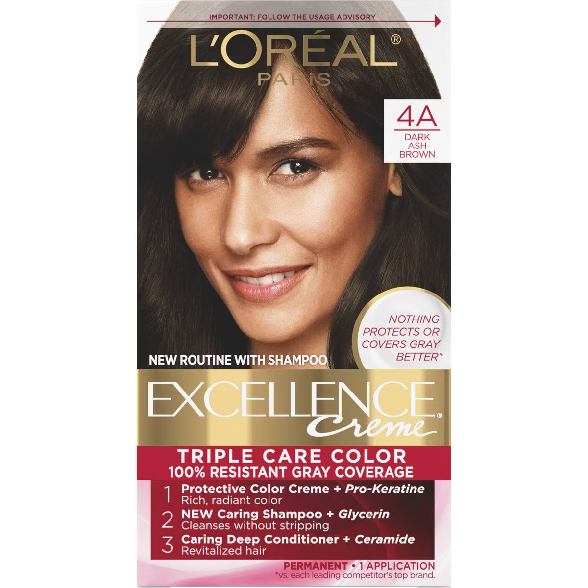 L'ORÉAL PARIS Excellence Triple Protection Permanent Hair Color, 4A Dark Ash Brown, 6.3 fl. oz.-071249154267-LR-251739-1-LR eShop