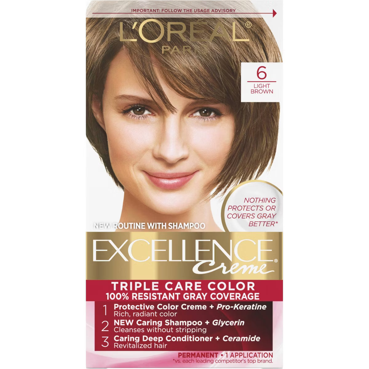 L'ORÉAL PARIS Excellence Triple Protection Permanent Hair Color, 6 Light Brown, 6.3 fl. oz.-071249210598-LR-229804-1-LR eShop