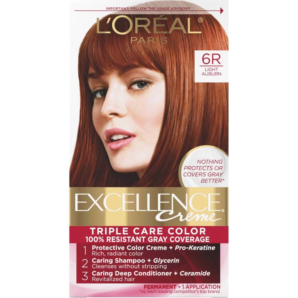 L'ORÉAL PARIS Excellence Triple Protection Permanent Hair Color, 6R Light Auburn, 6.3 fl. oz.-071249210628-LR-223443-1-LR eShop