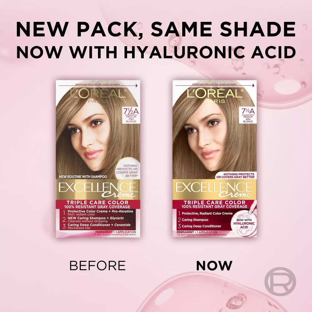 L'Oreal Paris Excellence Triple Protection Permanent Hair Color - 7.5A Medium Ash Blonde-071249210680-LR-251751-10-LR eShop