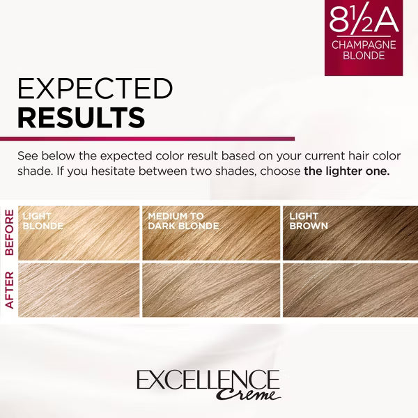 L'ORÉAL PARIS Excellence Triple Protection Permanent Hair Color, 8.5A Champagne Blonde, 6.3 fl. oz.-071249210741-LR-223445-5-LR eShop