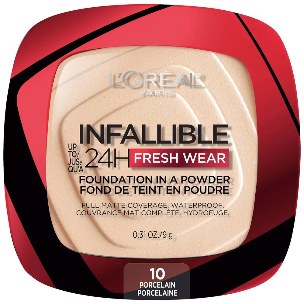 L'ORÉAL PARIS Infallible Up to 24H Fresh Wear Foundation in a Powder, matte finish, 010 Porcelain, 0.31 oz.-071249627747-LR-338299-1-LR eShop