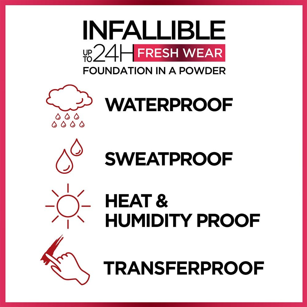 L'ORÉAL PARIS Infallible Up to 24H Fresh Wear Foundation in a Powder, matte finish, 190 Beige Sand, 0.31 oz-071249651322-LR-342403-6-LR eShop