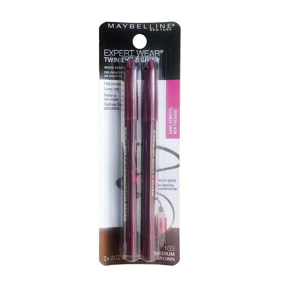MAYBELLINE New York Expert Wear Twin Brow & Eye Wood Pencil, 103 Medium Brown, 2 count-041554530667-LR-87577-3-LR eShop