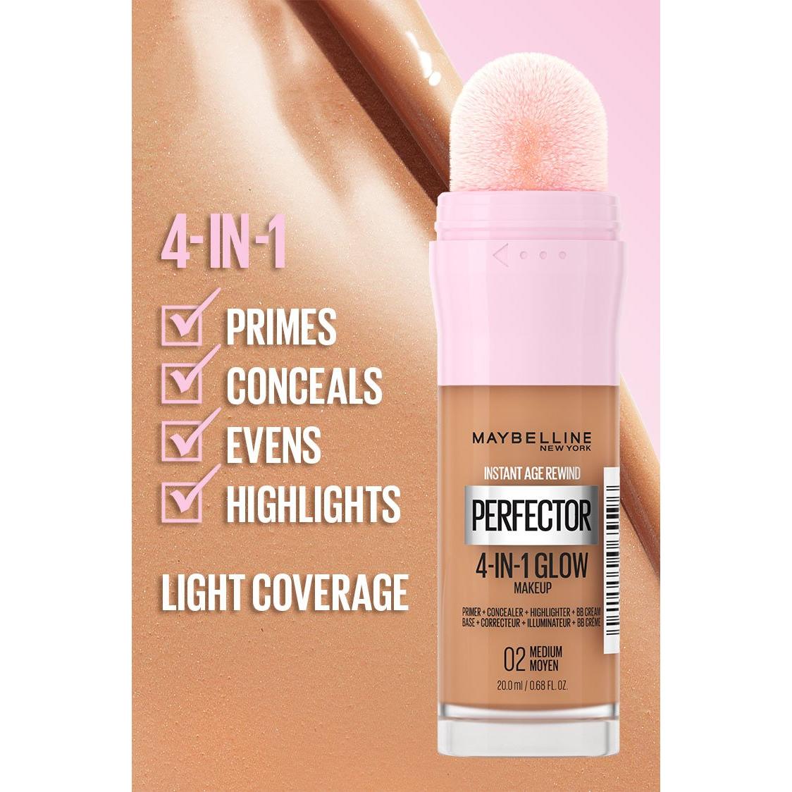 MAYBELLINE New York Instant Age Rewind Perfector 4-In-1 Glow Makeup, 03 Medium Deep, 0.68 oz-041554069303-LR-345798-6-LR eShop
