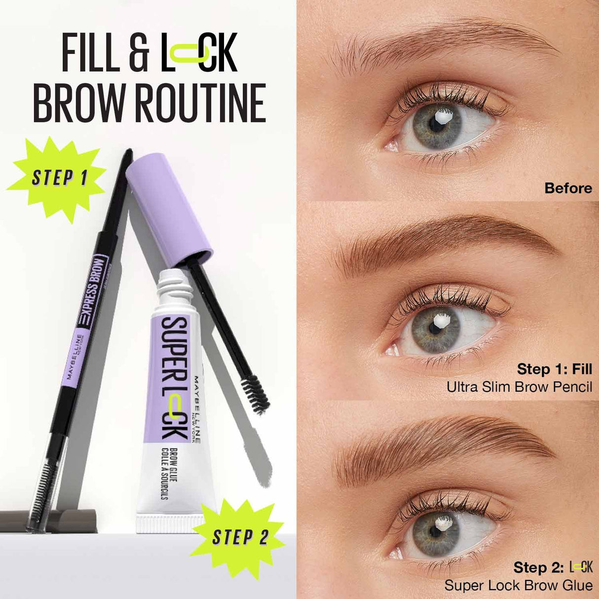 MAYBELLINE New York Super Lock Brow Glue Clear & Tinted Eyebrow Gel, Clear, 0.23 oz-041554091915-LR-354626-3-LR eShop