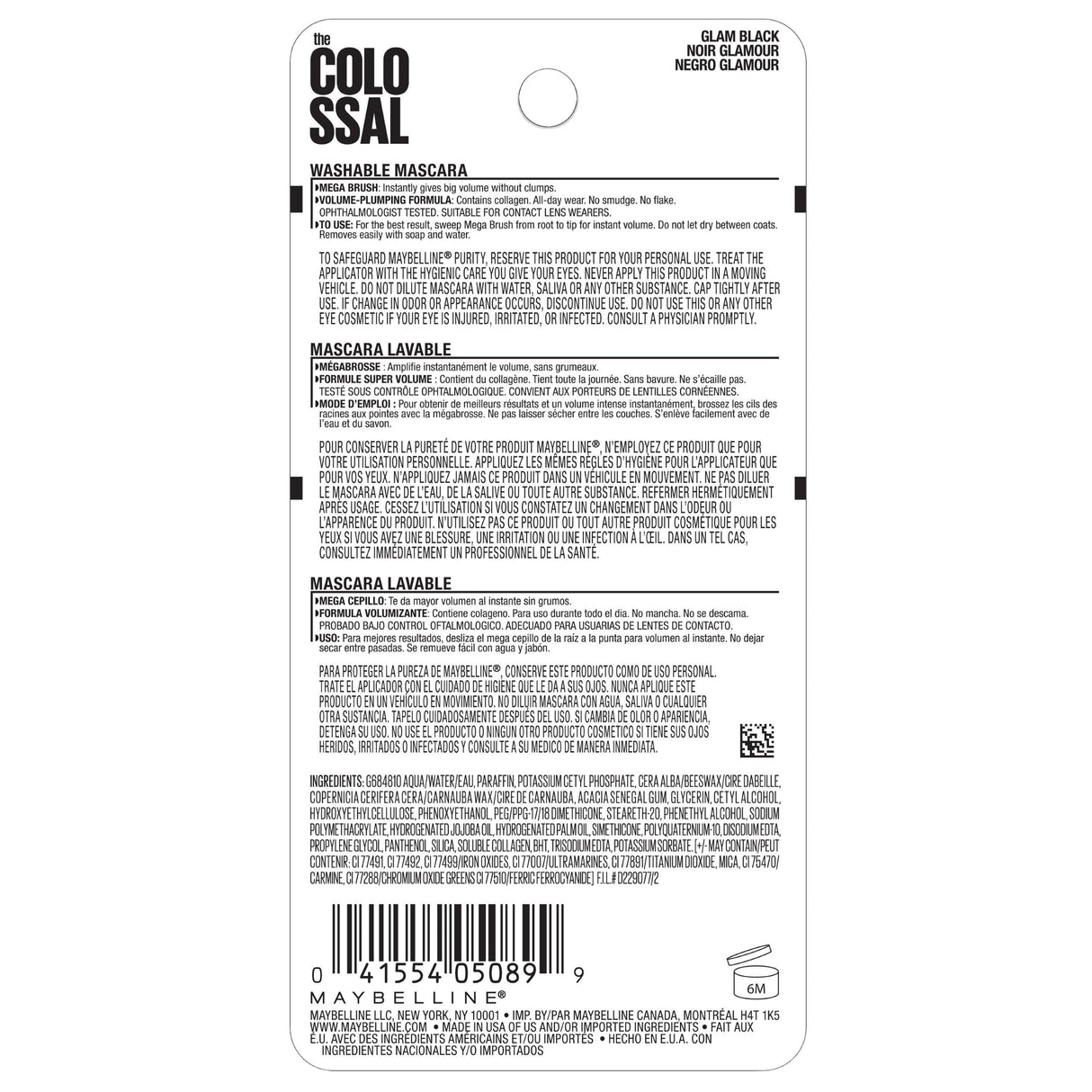 Maybelline Volum' Express The Colossal Washable Volumizing, Glam Black, Glam Black, 0.31 fl oz-041554050899-LR-187555-3-LR eShop