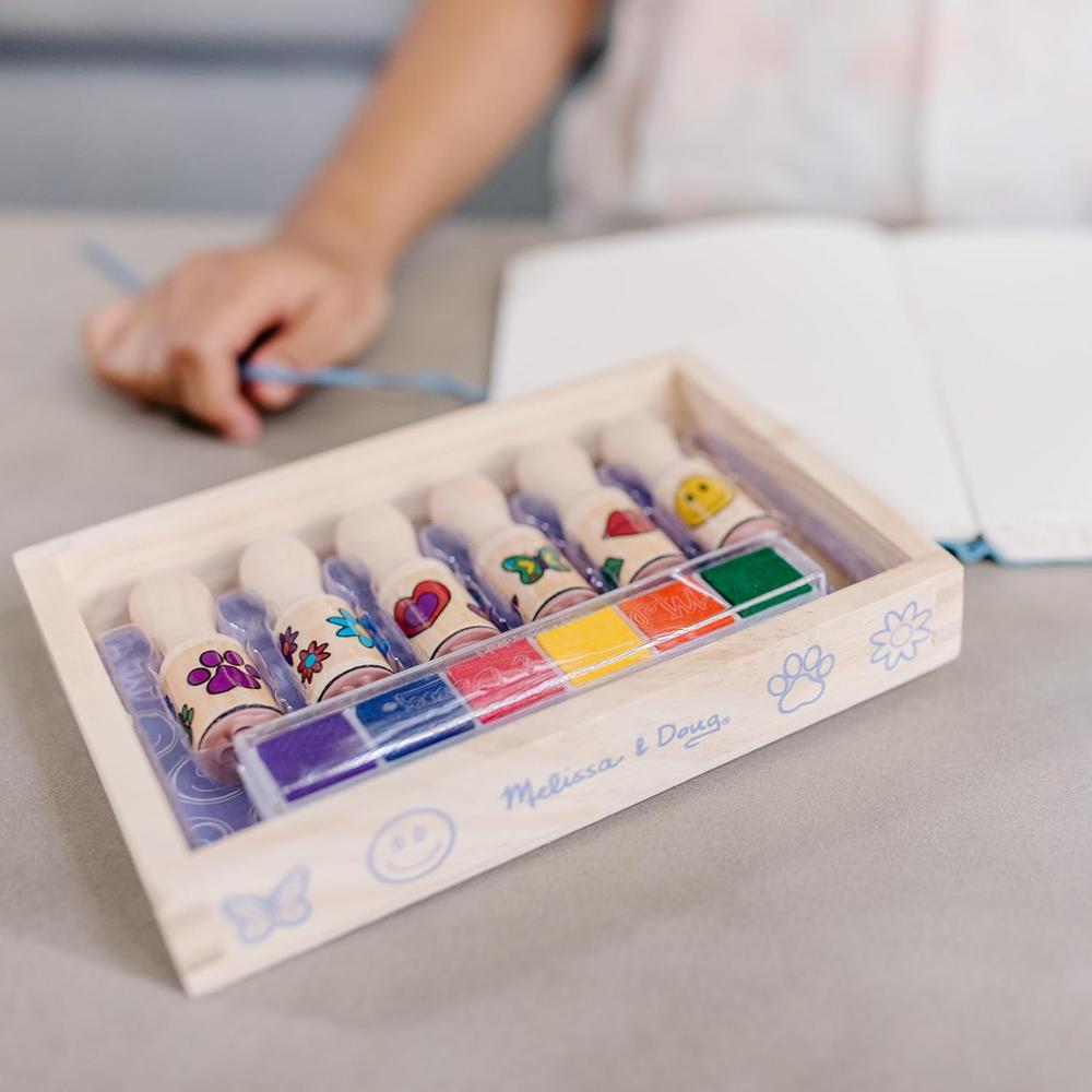 Melissa & Doug Happy Handles Wooden Stamp Set, 6 Stamps and 6 Colored Pads-000772024075-LR-233721-6-LR eShop